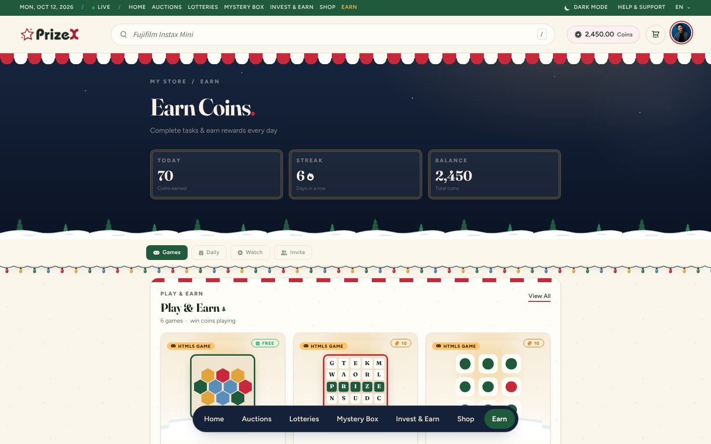 Earn coins