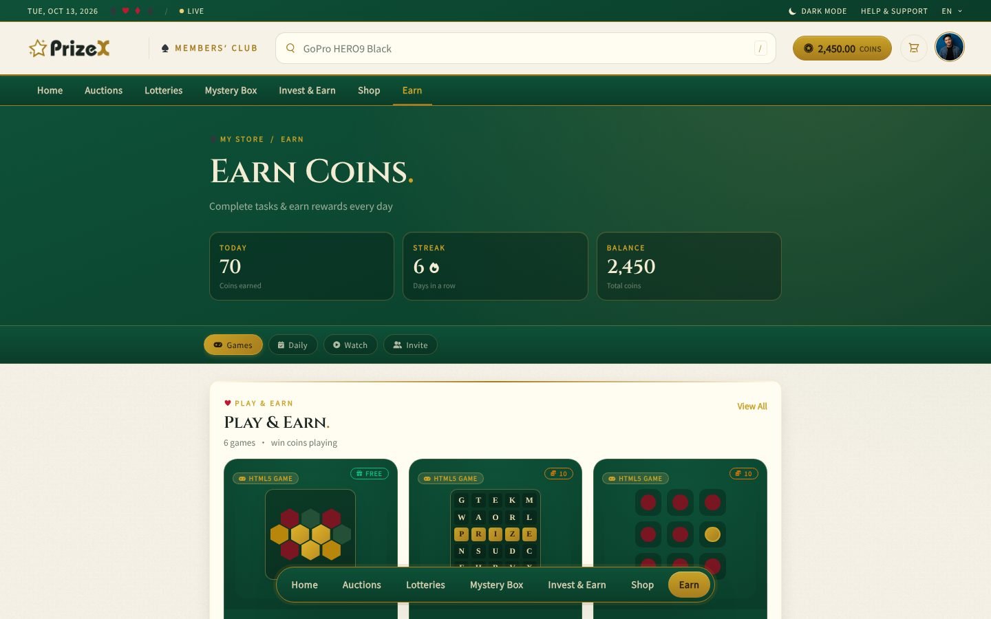 Earn coins