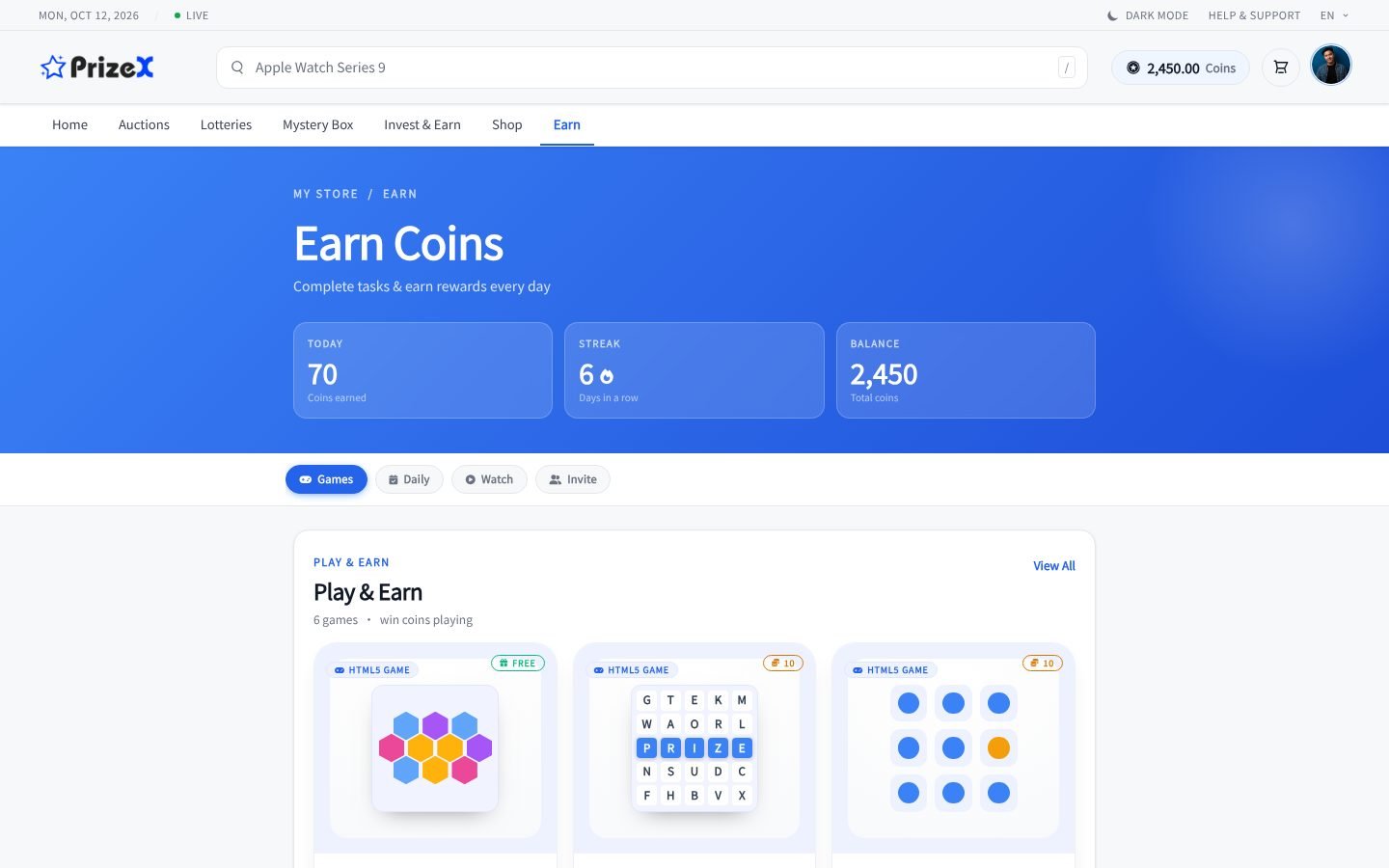 Earn coins