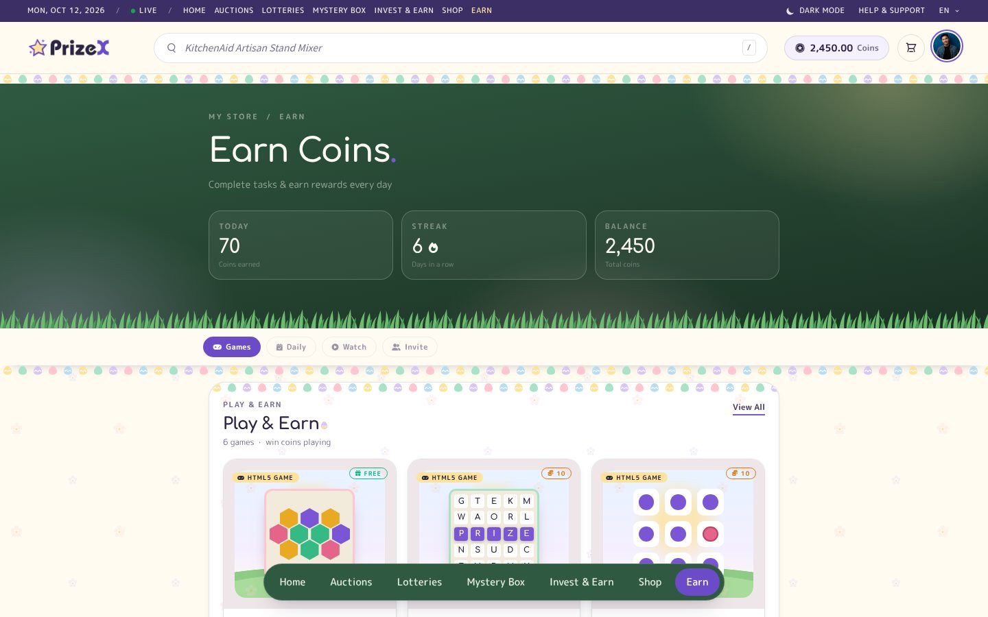 Earn coins