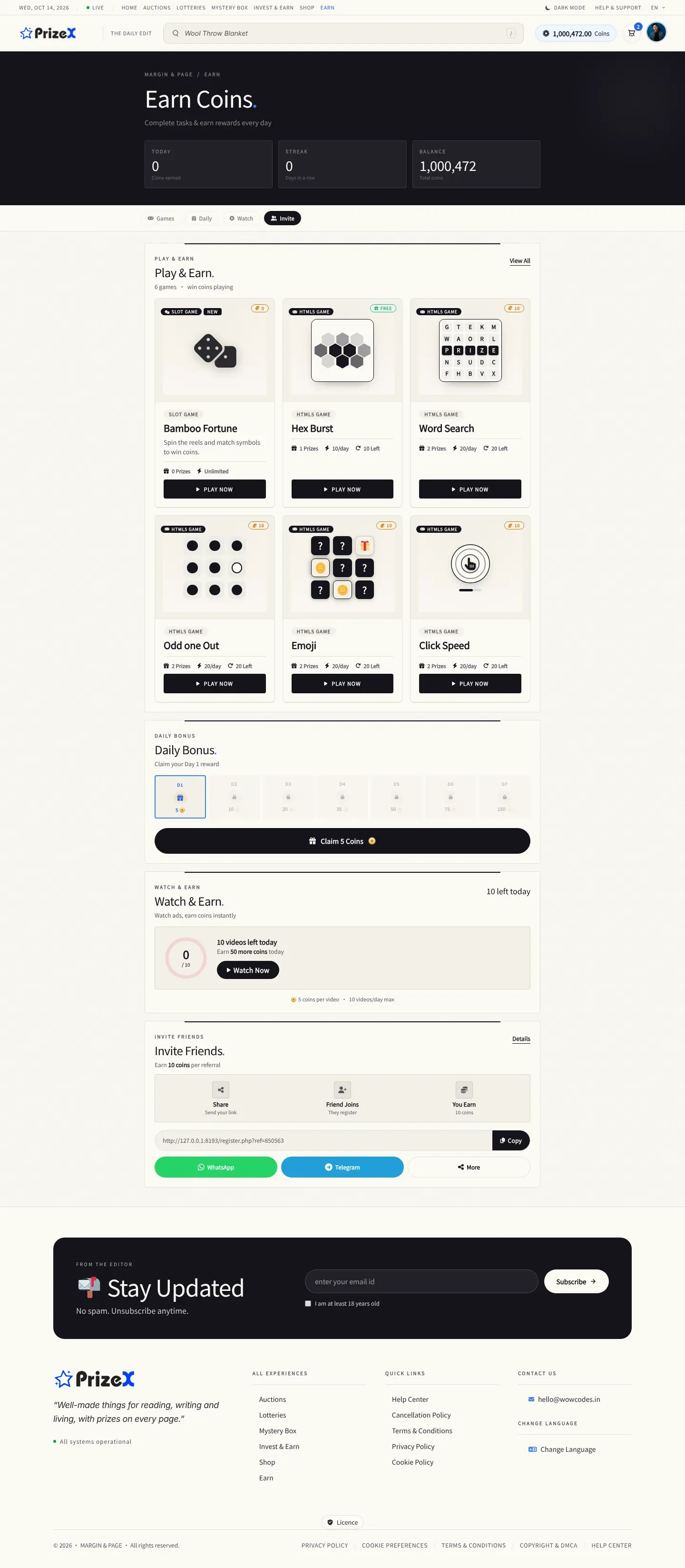 Earn coins