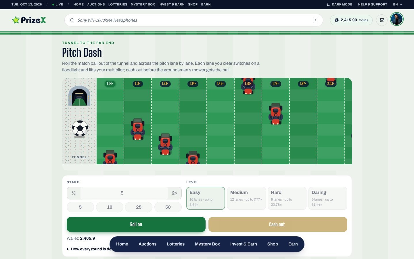 Pitch Dash (Big Match), in play