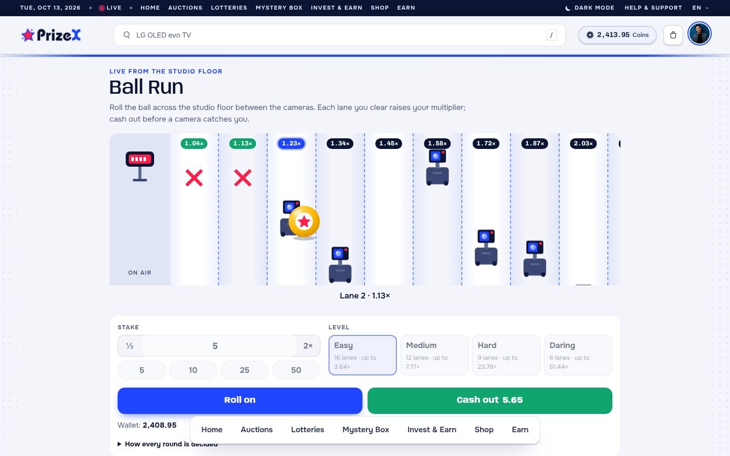 Ball Run (Draw Hall), in play