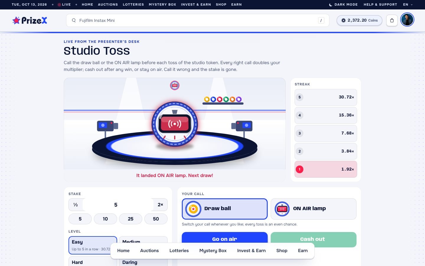 Studio Toss (Draw Hall), in play